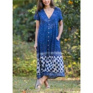 Natural Life Avery Cottagecore Boho Blue Floral Midi Dress NWT Small